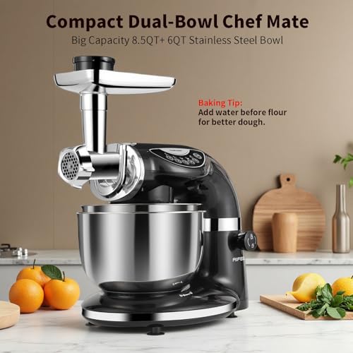 Stand Mixer 8.5QT+ 6QT Two Stainless Steel Bowls Electric Food Mixer