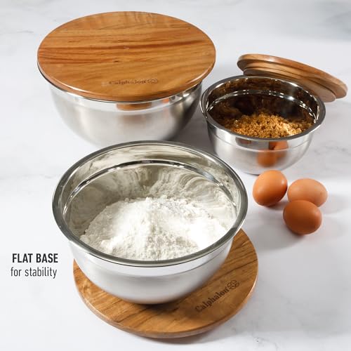 Orbit Mixing Bowl Set (Stainless w/ Acacia Wood Lids / 3-Piece Mixing Bowl Set)