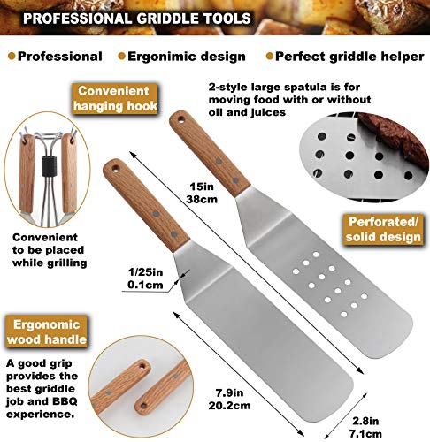 Heavy Duty Stainless Steel Grill Spatula Set for Grill Griddle Hibachi Flat Top Outdoor Cooking