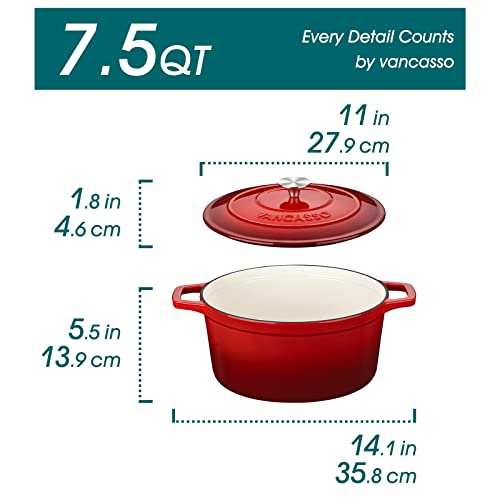 7.5 Qt Round Enameled Cast Iron Dutch Oven with Lid (7.5 Qt-round / Red)