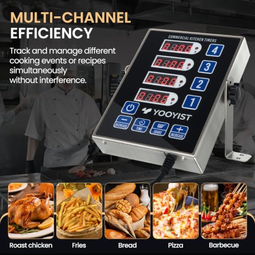 Commercial 4 Channel Digital Kitchen Timer Loud Alarm Cook Timer (Black)