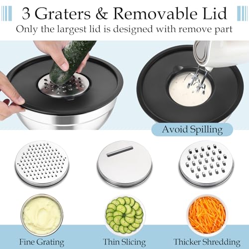 Stainless Steel Mixing Bowls with Lids & 3 Graters