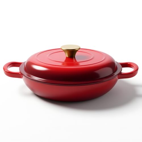 Dutch Oven Enameled Cast Iron with Lid (Red / 3 QT（Shallow Pot）)