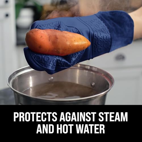 BPA Free Soft Silicone Oven Mitts (Navy Blue / 2-Piece 14.7" Oven Mitts)