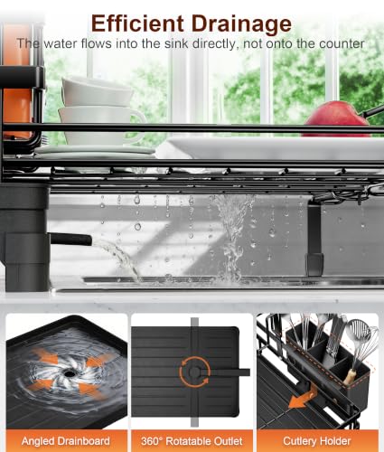 2 Tier Expandable Dish Drying Rack for Counter and Over Sink