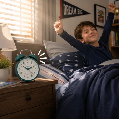 Analog Alarm Clock 1 Year Warranty for Heavy Sleepers Loud Clock for Adults (Mettalic Green Big Alarm Clock)