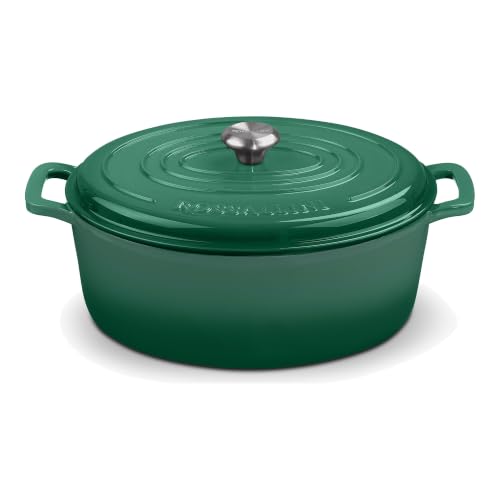 Enameled Cast Iron Oval Dutch Oven with Lid (5Q / Forest Green)