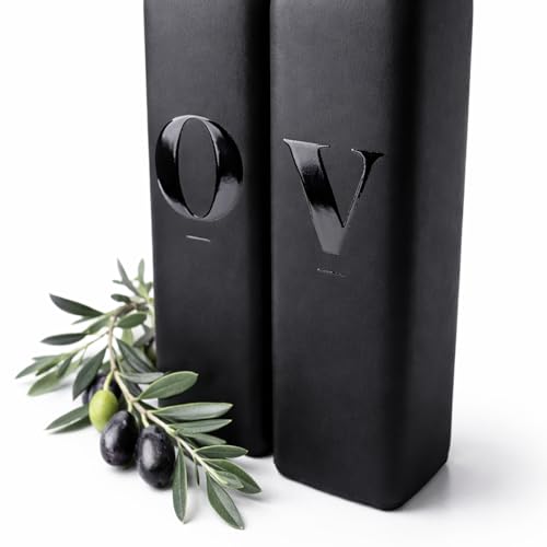Olive Oil & Vinegar Dispenser Bottle Set with Stainless Steel Spouts & Funnel