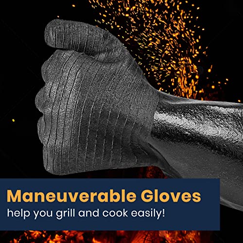 14 Inch Heat Resistant Gloves for Grilling 932°F Neoprene (Black / 14 inches)