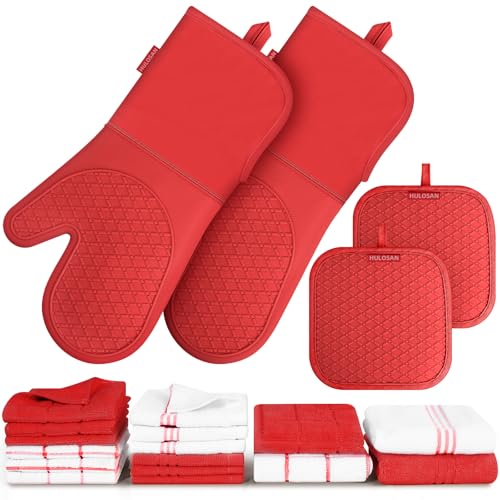 Silicone Oven Mitts Pot Holder Kitchen (Red)