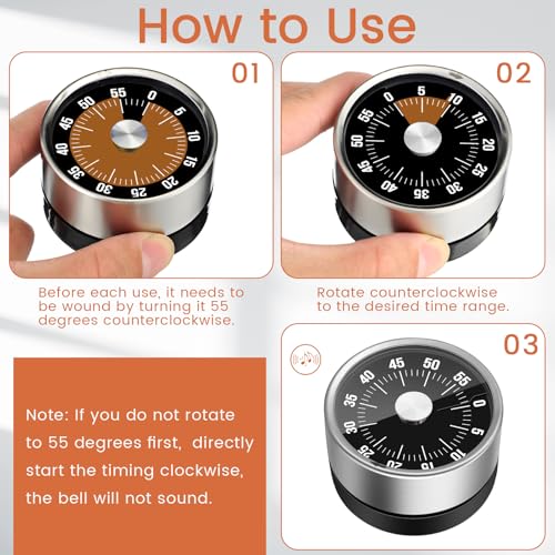 6 Pcs 60 Minute Visual Timer Visual Kitchen Timer (Black Orange)