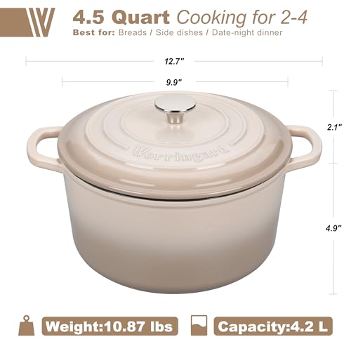 Enameled Cast Iron Dutch Oven Pot with Lid (4.5 QT / Latte)