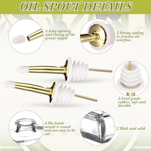 10 Sets Olive Oil Dispenser Bottles for Kitchen with Nozzles Funnel Labels Cooking Oil Dispenser 500ml Set for Kitchen Vinegar Coffee Syrup (Gold)