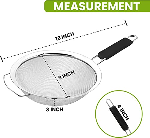 9" Large Fine Mesh Strainer with Thermo Plastic Rubber Handle