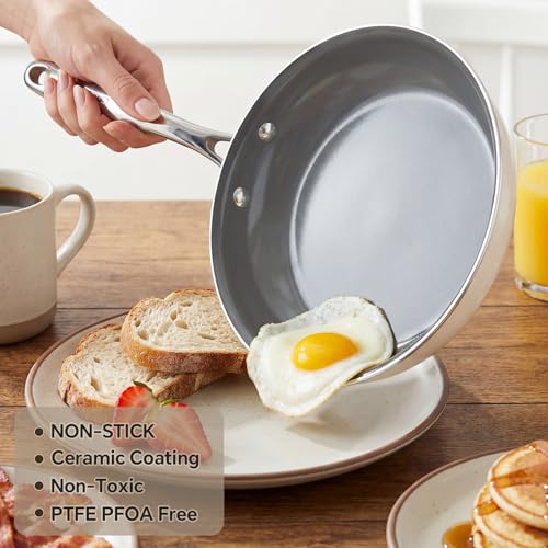 Ceramic Nonstick Frying Pan Set (8+9.5+11in / Ash Grey)