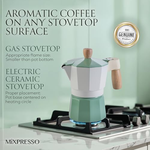 3 Cup Moka Pot Stovetop Espresso Maker (Green - Ivory / 3 Espresso Cups)