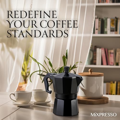 3 Cup Moka Pot Stovetop Espresso Maker (Black / 3 Espresso Cups)