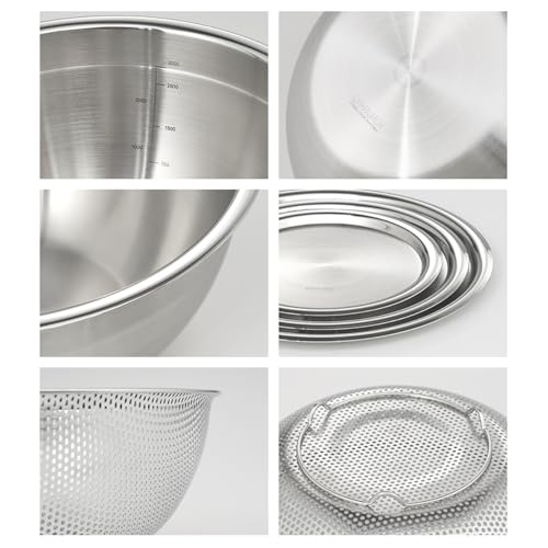 Mixing Bowl + Colander Stainless Steel Food Storage Containers with Lids Set 3 Bowls 3 Lids 3 Colanders Kitchen Appliances Dishwasher Safe Premium South Korea