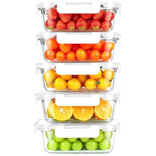 5 Pack Glass Meal Prep Containers Set with Lids
