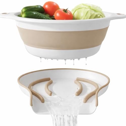 2-in-1 Large Collapsible Colander with Self-draining Base Set - Side Drain Food strainer for Edge of Kitchen Sink (5QT)