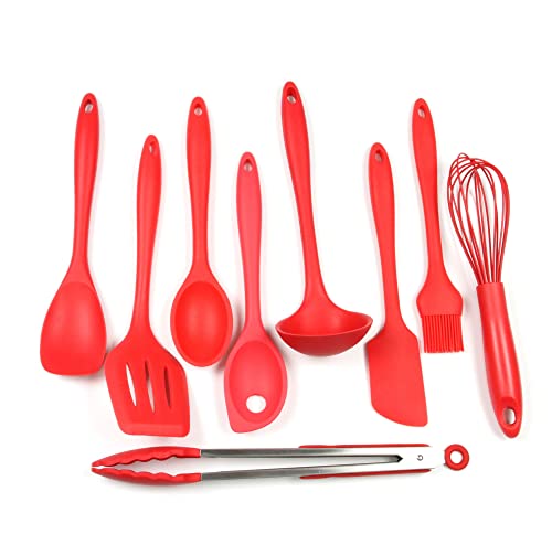 Premium Silicone Kitchen Tool and Utensil Set (9 Piece Set / Red)
