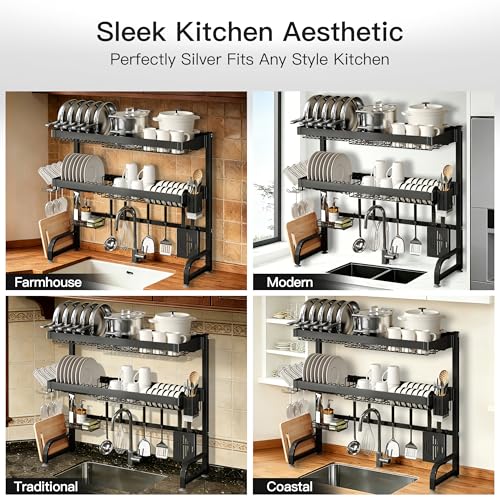 3 Tier Extra Large Stainless Steel Over The Sink Dish Drying Rack (Black / Over Sink 3 Tier)