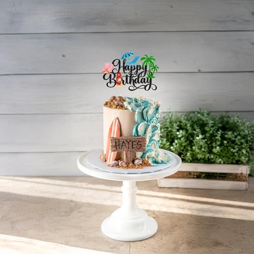 1Pcs Summer Beach Happy Birthday Cake Topper Glitter Ball Tree Umbrella Pool Cake Pick for Hawaiian Holiday Baby Shower Birthday Party Cake Decorations Supplies Blue