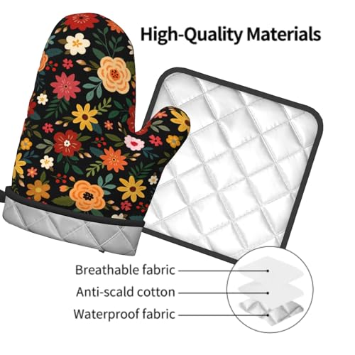 Oven Mitts and Pot Holder Set of 2 Heat Resistant Gloves Hot Pads for Kitchen Grilling Baking Cooking BBQ