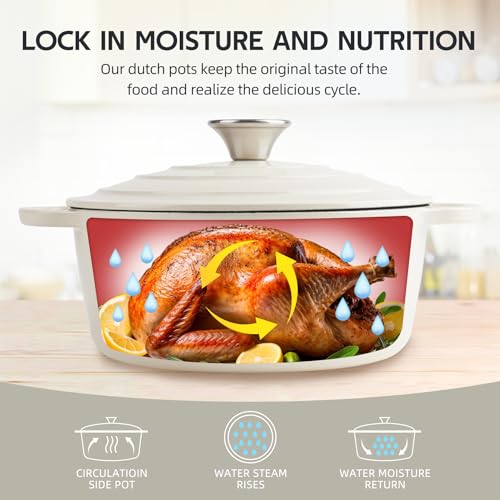 6 Quart Dutch Oven Enameled Cast Iron with Lid (Cream / 6 QT)
