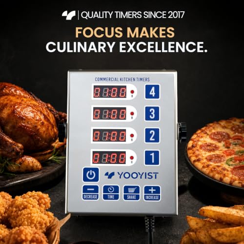 4 Channel Commercial Kitchen Timer Loud Alarm Digital Cook Timer (Silver)