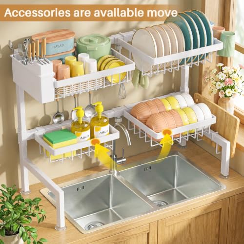 4 Baskets 2 Tier Over The Sink Dish Drying Rack (White / 2 tiers 4 baskets)