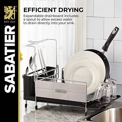 Expandable Dish Drying Rack with Drainboard (Gray/Black)