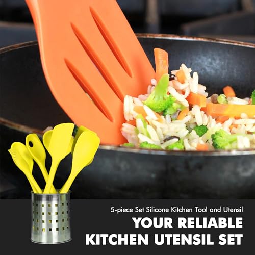 Premium Silicone Kitchen Tool and Utensil Set (5 Piece Set / Yellow)
