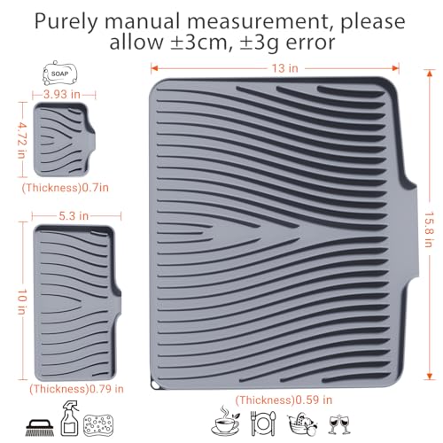 Silicone Dish Drying Mat for Kitchen counter (Grey-Set / 15.8" x 13")