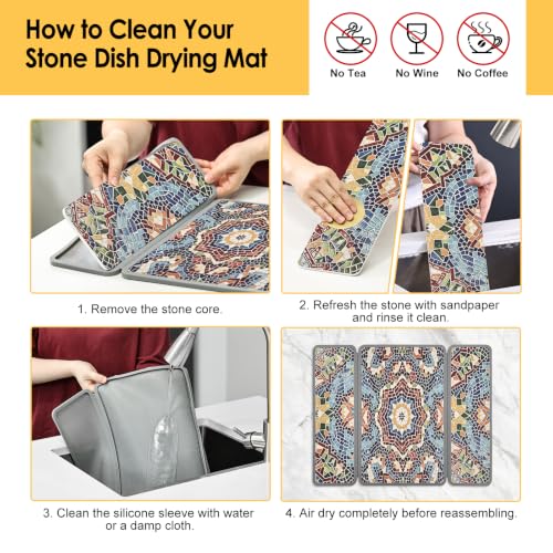 Stone Dish Drying Mat with Silicone Sleeve (Grey Silicone Edge)