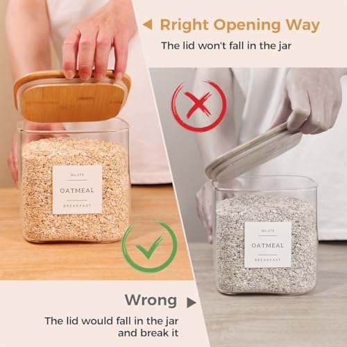 2 Pack Square Glass Flour and Sugar Containers with 132 Kitchen Pantry Labels