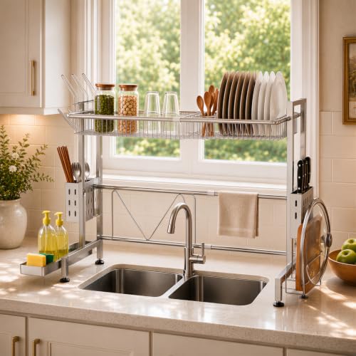 Over The Sink Dish Drying Rack (Silver / 1-Tier Low Profile — Silver)