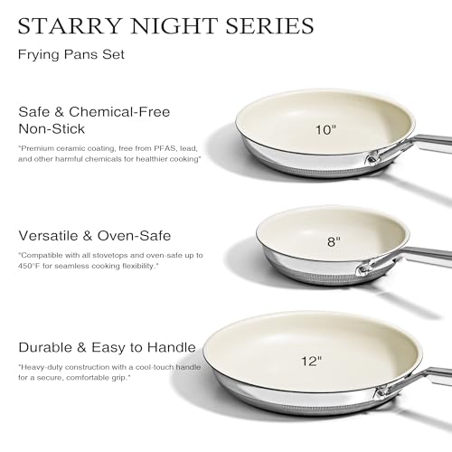 Non Stick Frying Pans Set beige white