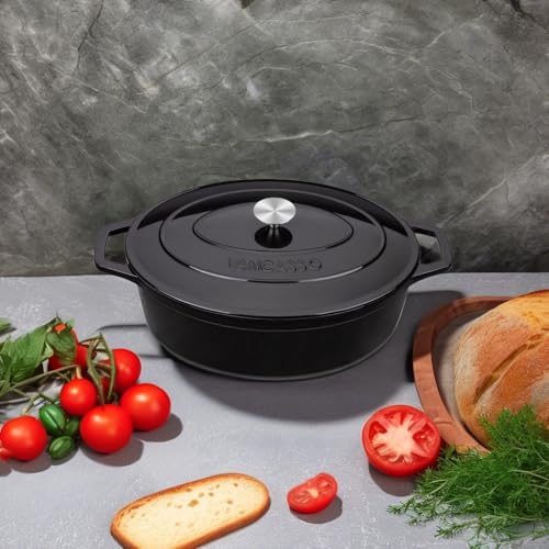 9.3 Qt Oval Enameled Cast Iron Dutch Oven with Lid (9.3 Qt-oval / Black)