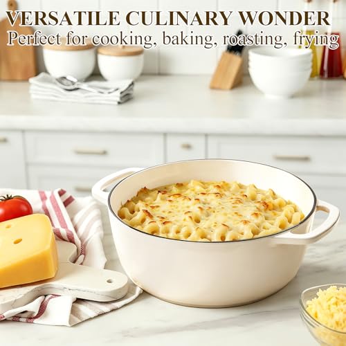 Enameled Cast Iron Dutch Oven Pot with Lid (Cream White)