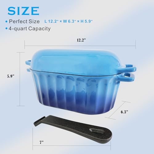 Dutch Oven Cast Iron Bread Pan with Lid Sourdough Loaf Pans for Baking Bread Large Heavy Oval Bread Dutch Oven with Movable Handle 4 Qt
