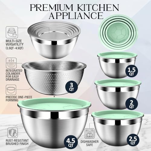Mixing Bowls with Lids Set (9PCS Green)