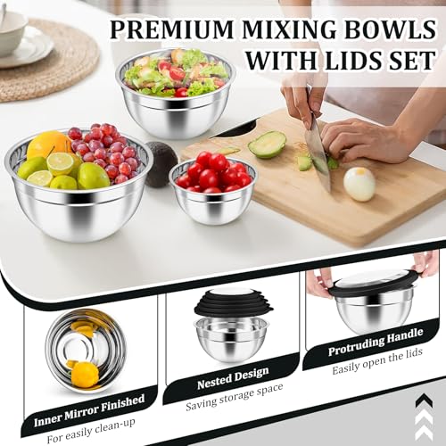 Metal Mixing Bowls with Lids Set (Black / Visible Airtight Lids)