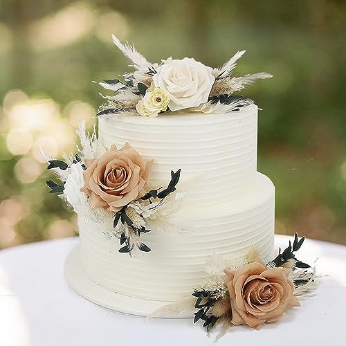 3Pcs Pre made Cake Topper Cake Decorating Flowers for Cake Decor Cake Flowers for Wedding Baptism Birthday Party Bridal Baby Shower