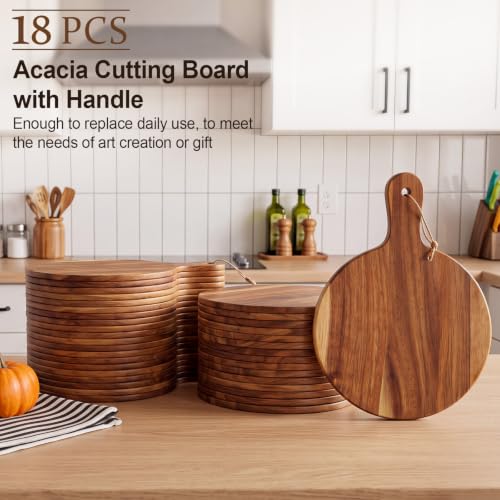 18 Pcs Cutting Board Bulk 13.8" x 9.8" Acacia Wood Chopping Board with Handle Wood Charcuterie Plank Engraving Serving Kitchen Planks for Wedding Housewarming Gift (13.8" X 9.8" / Acacia)