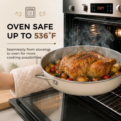 14 INCH Ceramic Nonstick Deep Frying Pan with Lid (Cream & Grey / 14 Inch /6 QT)