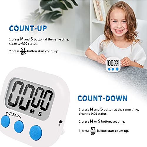 6 Pack Small Digital Kitchen Timer Magnetic Back and ON (Multicolored)