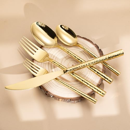 Matte Silverware Set Gold Flatware Set with Hexagon Handle 20 Pieces 18