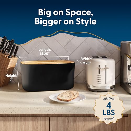 Modern Bamboo Fiber Bread Box for Countertop with Reversible Wood Serving Lid