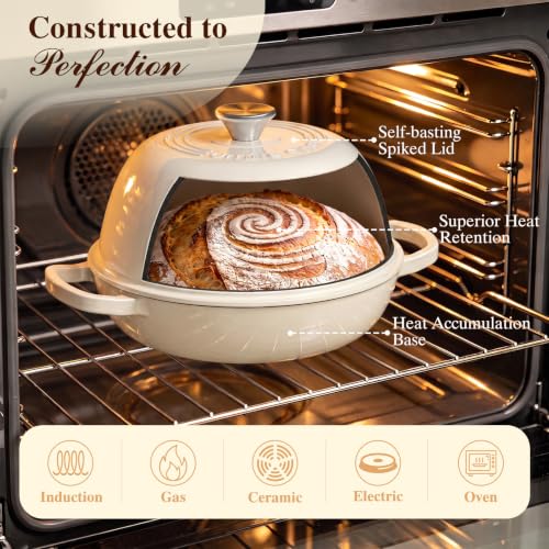 6QT Enameled Cast Iron Dutch Oven for Bread Baking (Cream White)